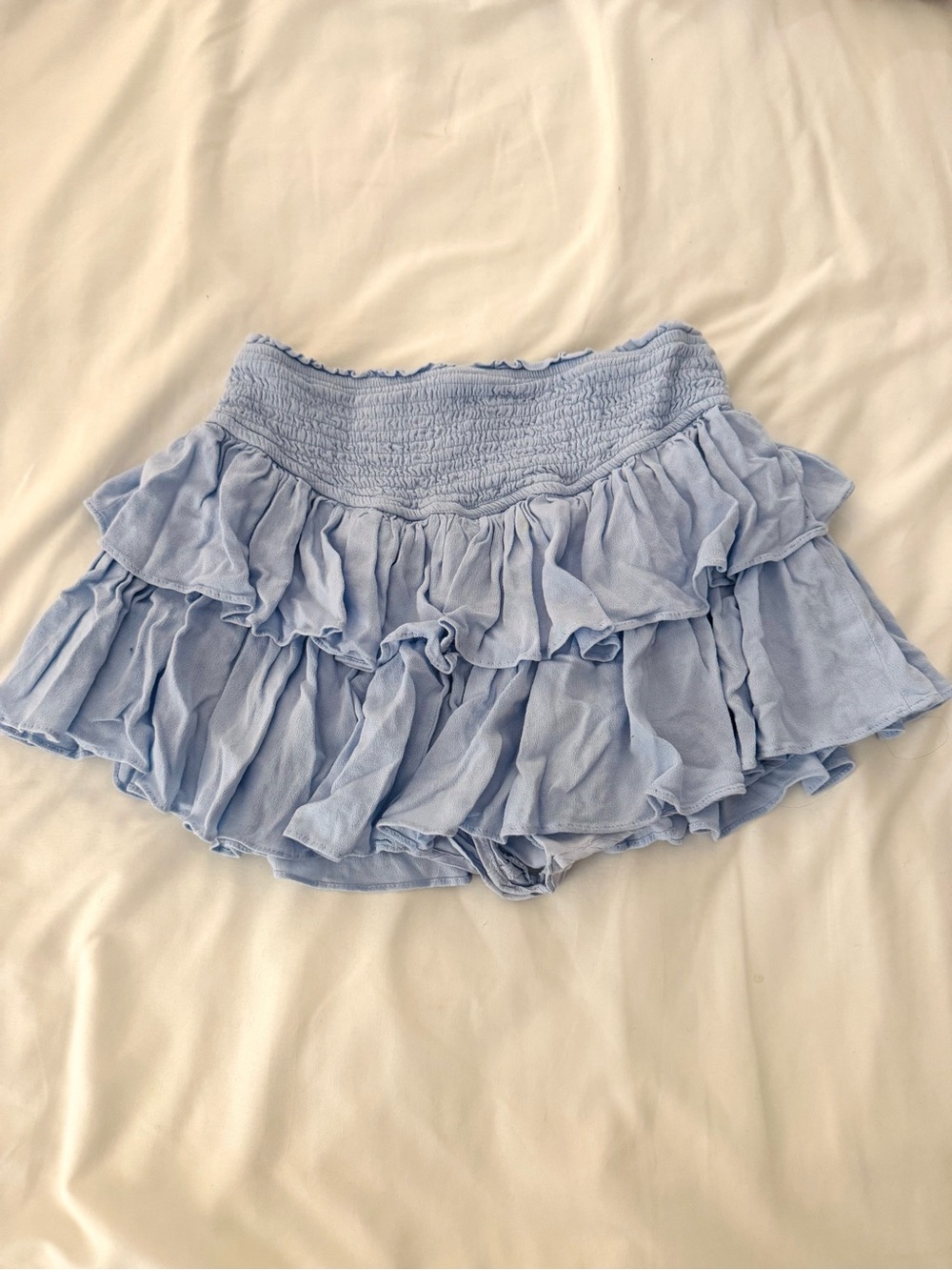 Light Blue Ruffled Mini Skirt - Casual Tiered Layered Style